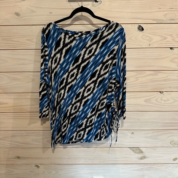 Ruby Rd. Vibrant Blue and Black Patterned Top - Picture 1 of 5